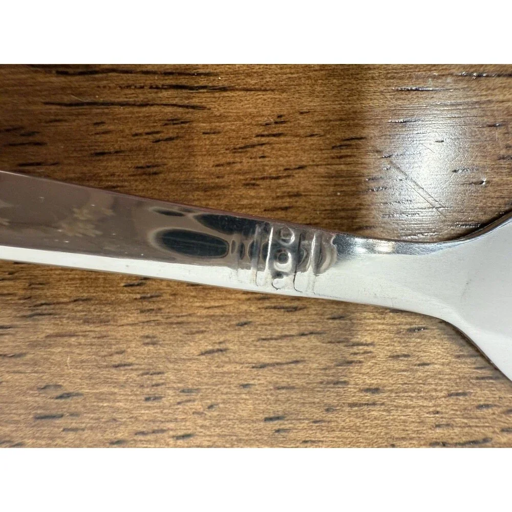 Stainless Steel Silver Fork Floral Handle 8in Glossy Dishwasher Safe